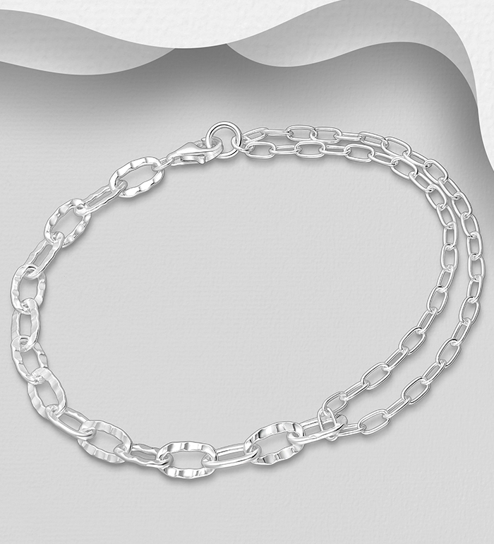 Wholesale 925 Sterling Silver Chain Hammered Layered Bracelet - SKU #1063-4533