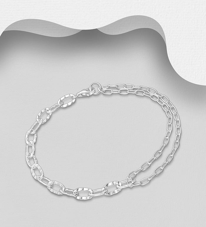 Wholesale 925 Sterling Silver Chain Hammered Layered Bracelet - SKU #1063-4533