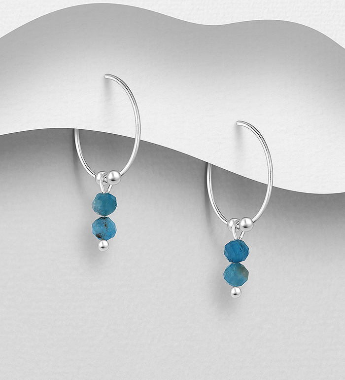Wholesale 925 Sterling Silver Hoop Earrings, Beaded with Various Gemstone Beads - SKU #781-7757