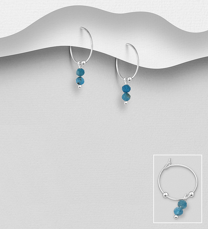 Wholesale 925 Sterling Silver Hoop Earrings, Beaded with Various Gemstone Beads - SKU #781-7757