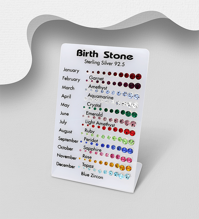 Wholesale 925 Sterling Silver Push-Back Earrings Set of 60 Pairs, Decorated with Various Colors of Crystal Glass. Comes with Display. - SKU #578-2880