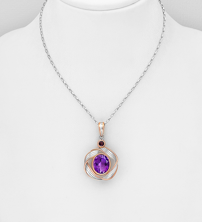 ADIORE JEWELS - Wholesale 925 Sterling Silver Necklace, Decorated with Amethyst and Rhodolite, Plated with 3 Micron 22K Pink Gold - SKU #1916-547
