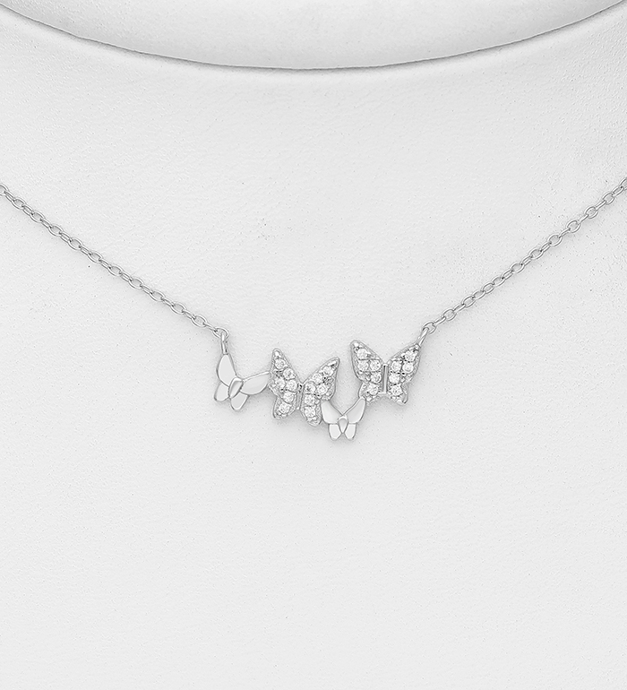 Wholesale 925 Sterling Silver Butterfly Choker, Decorated with CZ Simulated Diamonds - SKU #701-29713