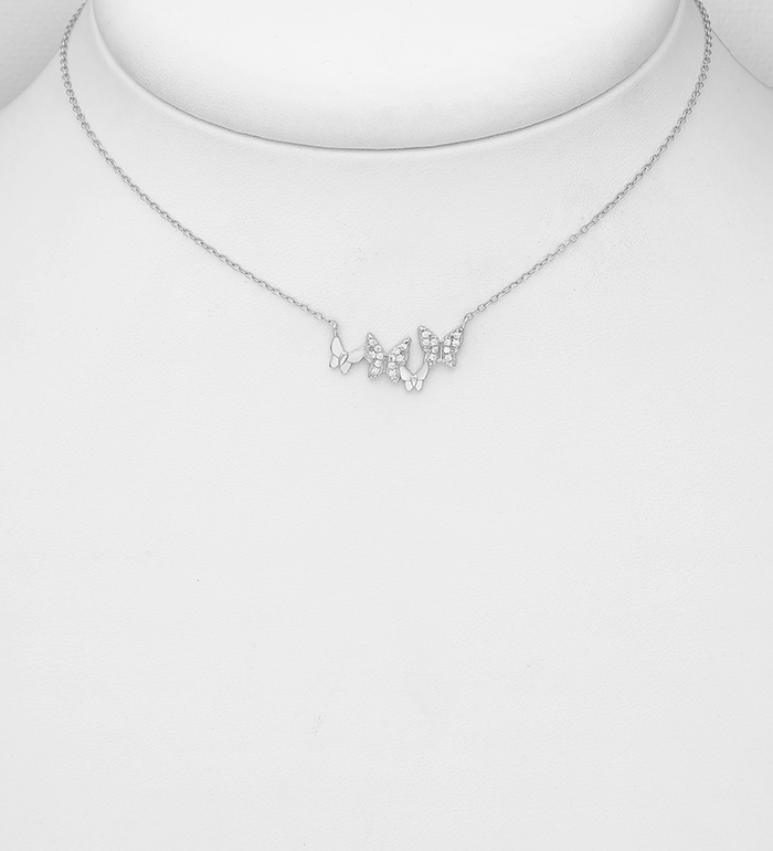 Wholesale 925 Sterling Silver Butterfly Choker, Decorated with CZ Simulated Diamonds - SKU #701-29713
