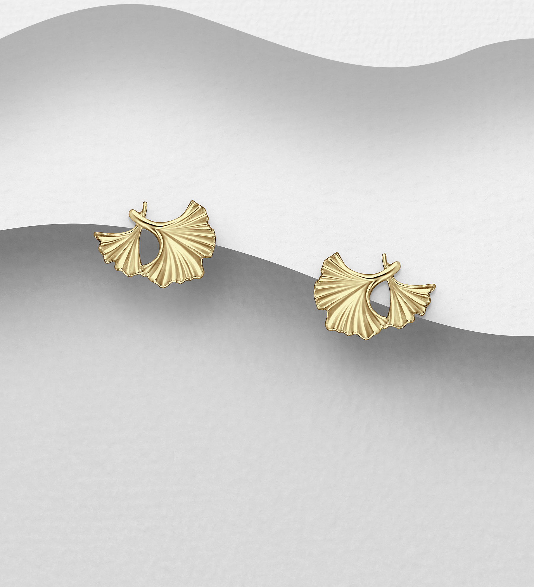Wholesale 925 Sterling Silver Ginkgo Leaf Push-Back Earrings, Plated with 1 Micron 14K Yellow Gold - SKU #1063-4397A