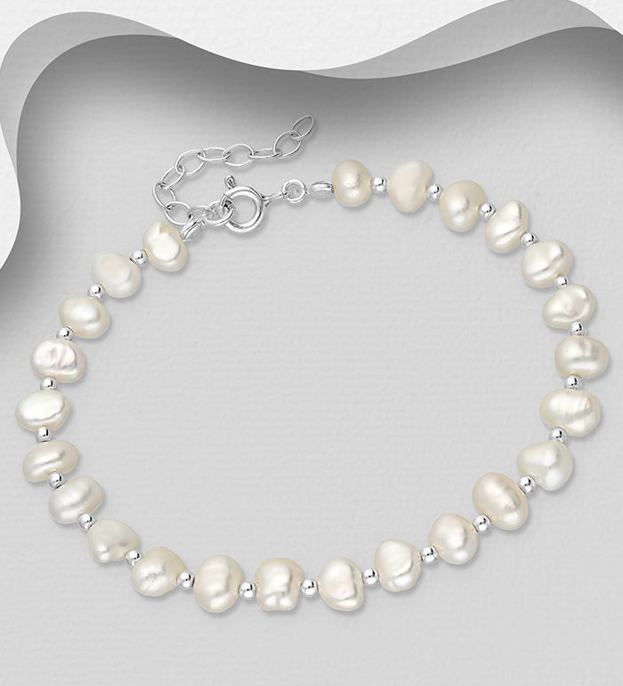 Wholesale 925 Sterling Silver Bracelet, Beaded with Freshwater Pearls - SKU #382-6503