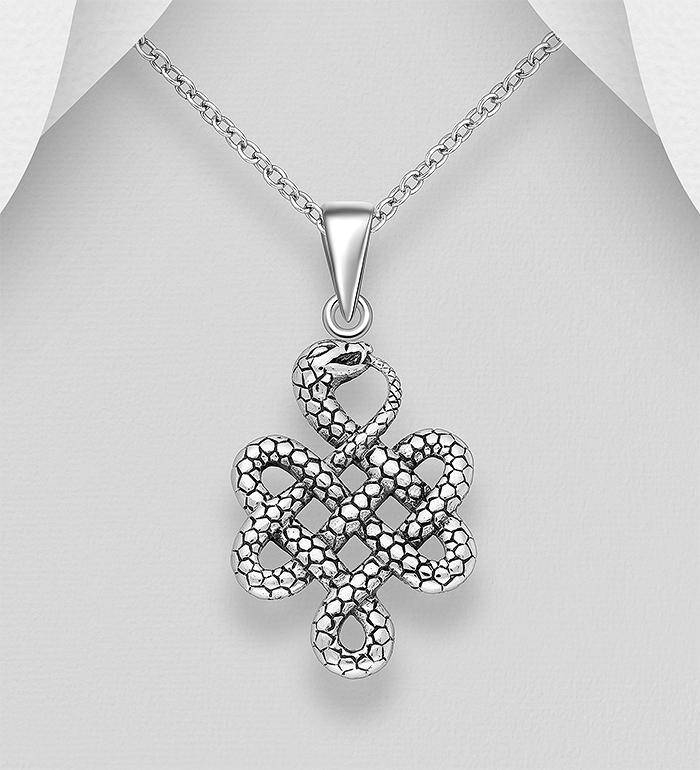 Wholesale 925 Sterling Silver Oxidized Celtic Knot Snake Ouroboros Pendant - SKU #1563-1479