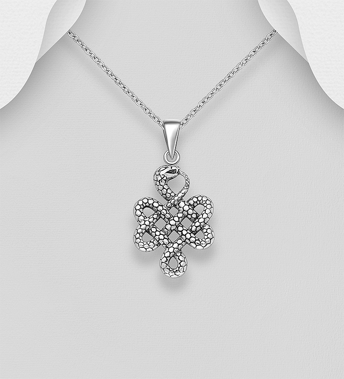 Wholesale 925 Sterling Silver Oxidized Celtic Knot Snake Ouroboros Pendant - SKU #1563-1479