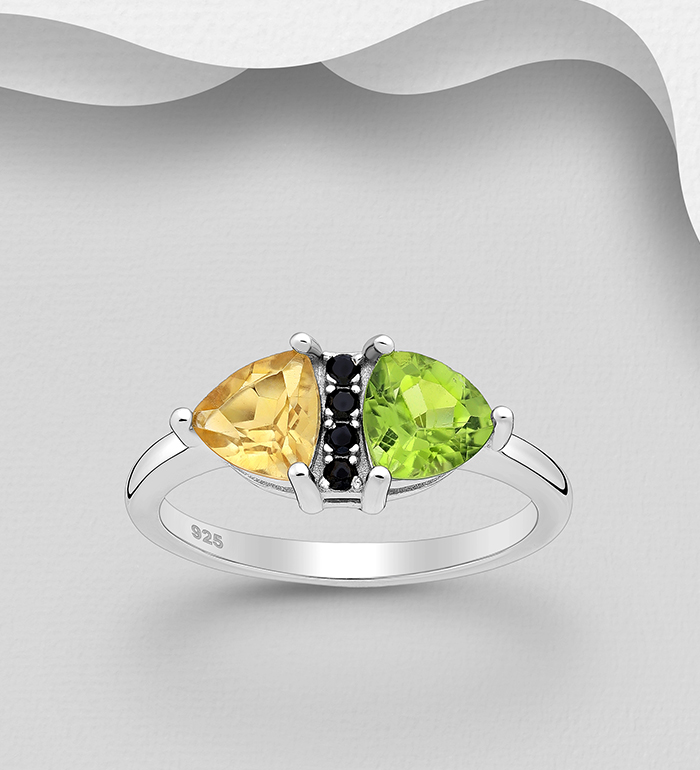La Preciada - Wholesale 925 Sterling Silver Ring, Decorated with Citrine, Peridot and Black Spinel - SKU #1181-4996