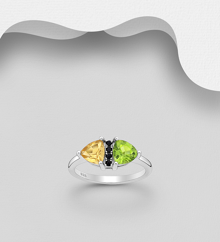 La Preciada - Wholesale 925 Sterling Silver Ring, Decorated with Citrine, Peridot and Black Spinel - SKU #1181-4996