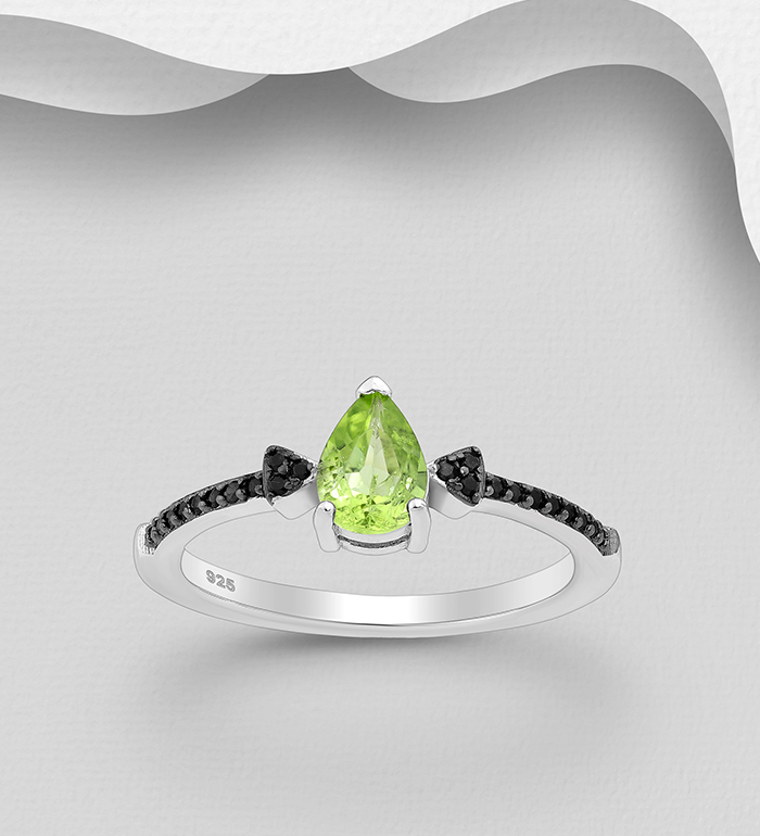 La Preciada - Wholesale 925 Sterling Silver Ring, Decorated with Peridot and Black Spinel - SKU #1181-5001