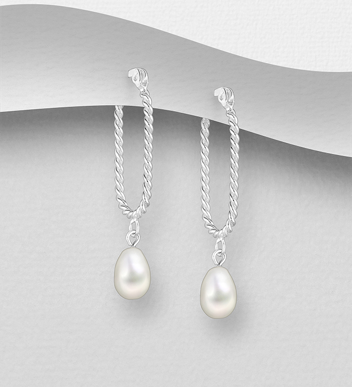 Wholesale 925 Sterling Silver Hinged Back Earrings, Beaded with Freshwater Pearls - SKU #382-6511