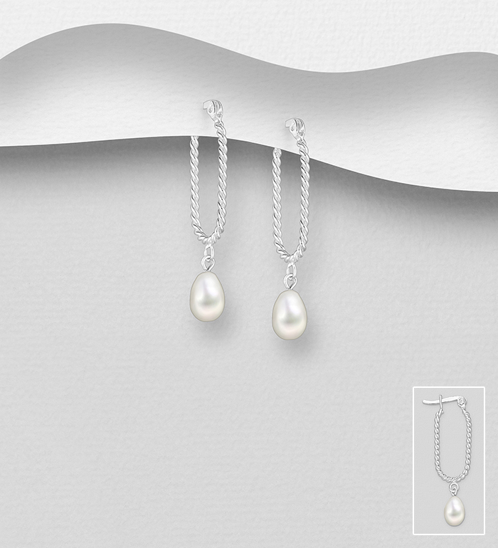 Wholesale 925 Sterling Silver Hinged Back Earrings, Beaded with Freshwater Pearls - SKU #382-6511