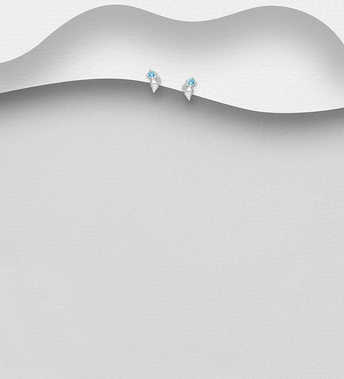 Wholesale 925 Sterling Silver Shell Push-Back Earrings, Decorated with CZ Simulated Diamonds - SKU #1063-4670