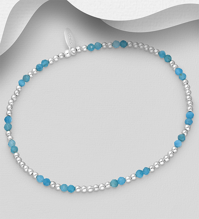 Wholesale 925 Sterling Silver Bracelet, Beaded with Dyed Light Sky Blue Quartz - SKU #781-7827