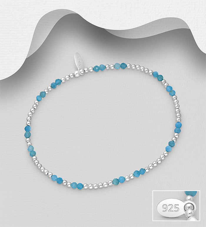 Wholesale 925 Sterling Silver Bracelet, Beaded with Dyed Light Sky Blue Quartz - SKU #781-7827