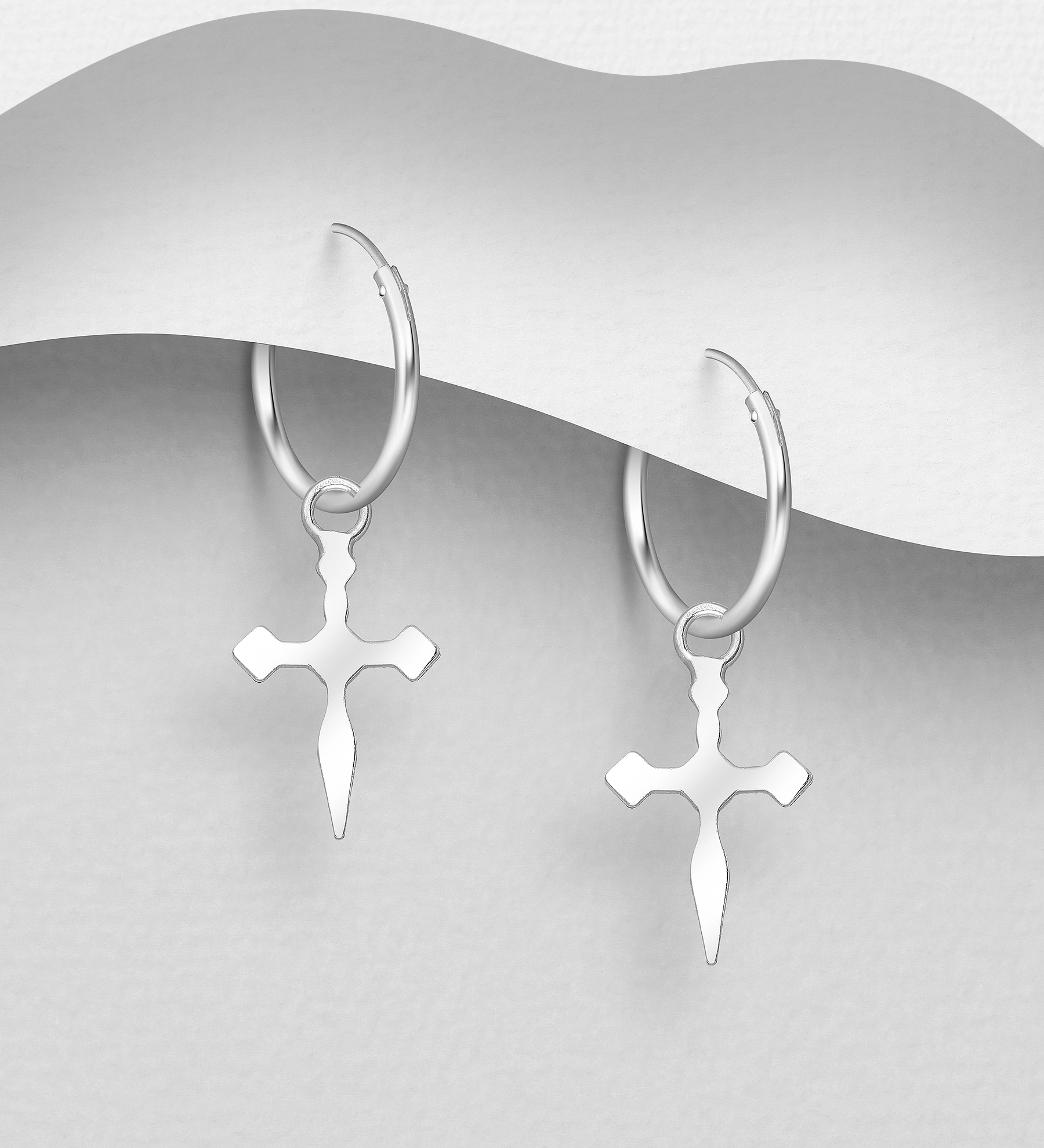 Wholesale 925 Sterling Silver Cross Hoop Earrings - SKU #706-38382