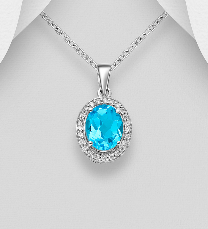 Wholesale 925 Sterling Silver Halo Pendant, Decorated with CZ Simulated Diamonds and Various Gemstones - SKU #883-5912