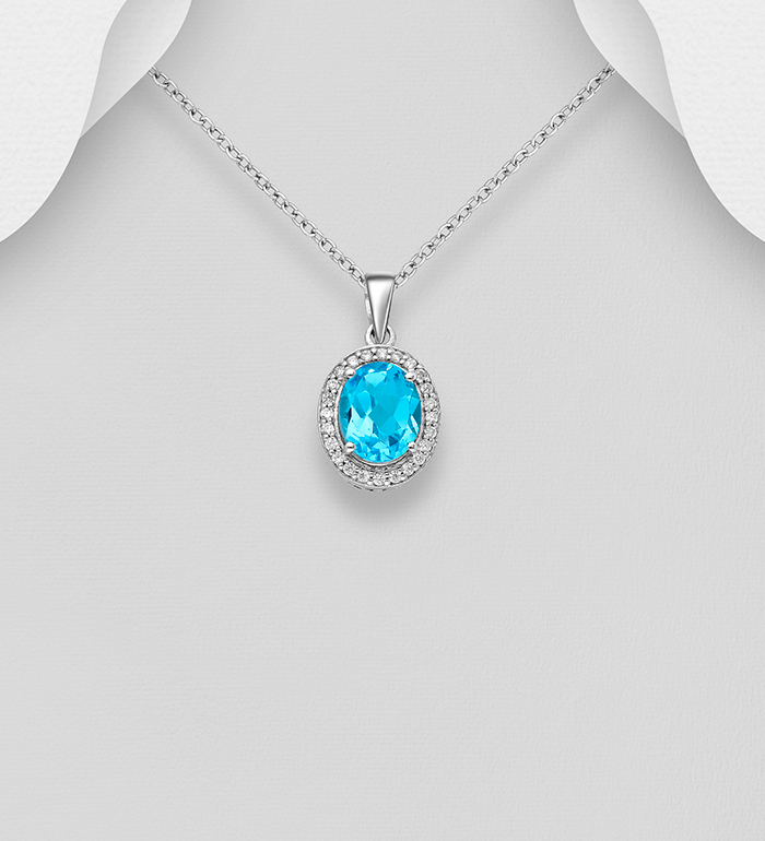 Wholesale 925 Sterling Silver Halo Pendant, Decorated with CZ Simulated Diamonds and Various Gemstones - SKU #883-5912