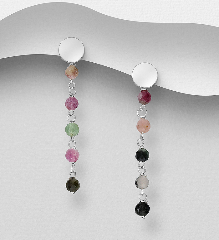 Wholesale 925 Sterling Silver Push Back Earrings, Beaded with Various Gemstones Beads - SKU #781-7833