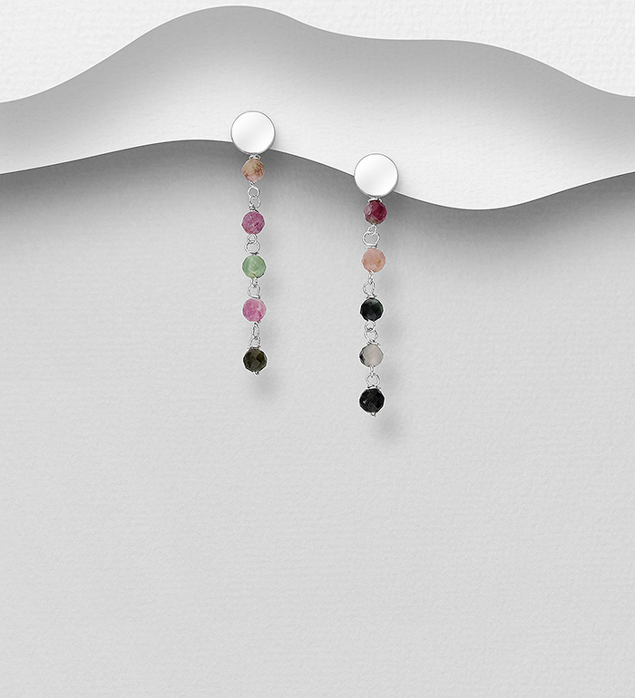 Wholesale 925 Sterling Silver Push Back Earrings, Beaded with Various Gemstones Beads - SKU #781-7833