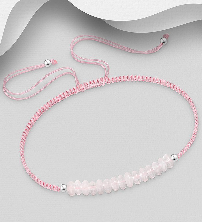 Wholesale 925 Sterling Silver Adjustable Thread Bracelet, Beaded with Various Gemstone Beads - SKU #781-7837
