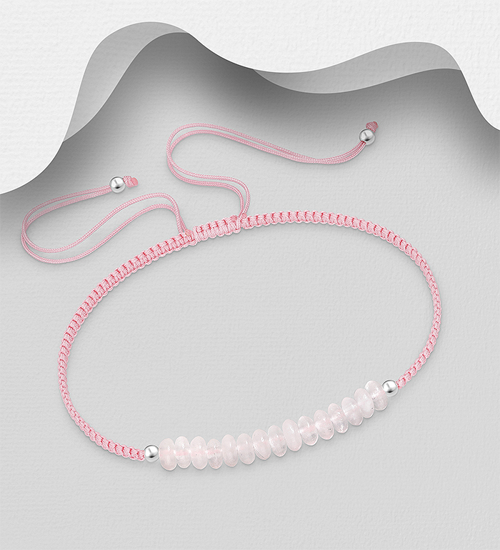 Wholesale 925 Sterling Silver Adjustable Thread Bracelet, Beaded with Various Gemstone Beads - SKU #781-7837