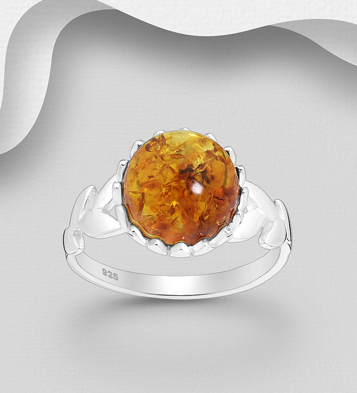 Wholesale 925 Sterling Silver Ring, Decorated with Baltic Amber - SKU #883-8771