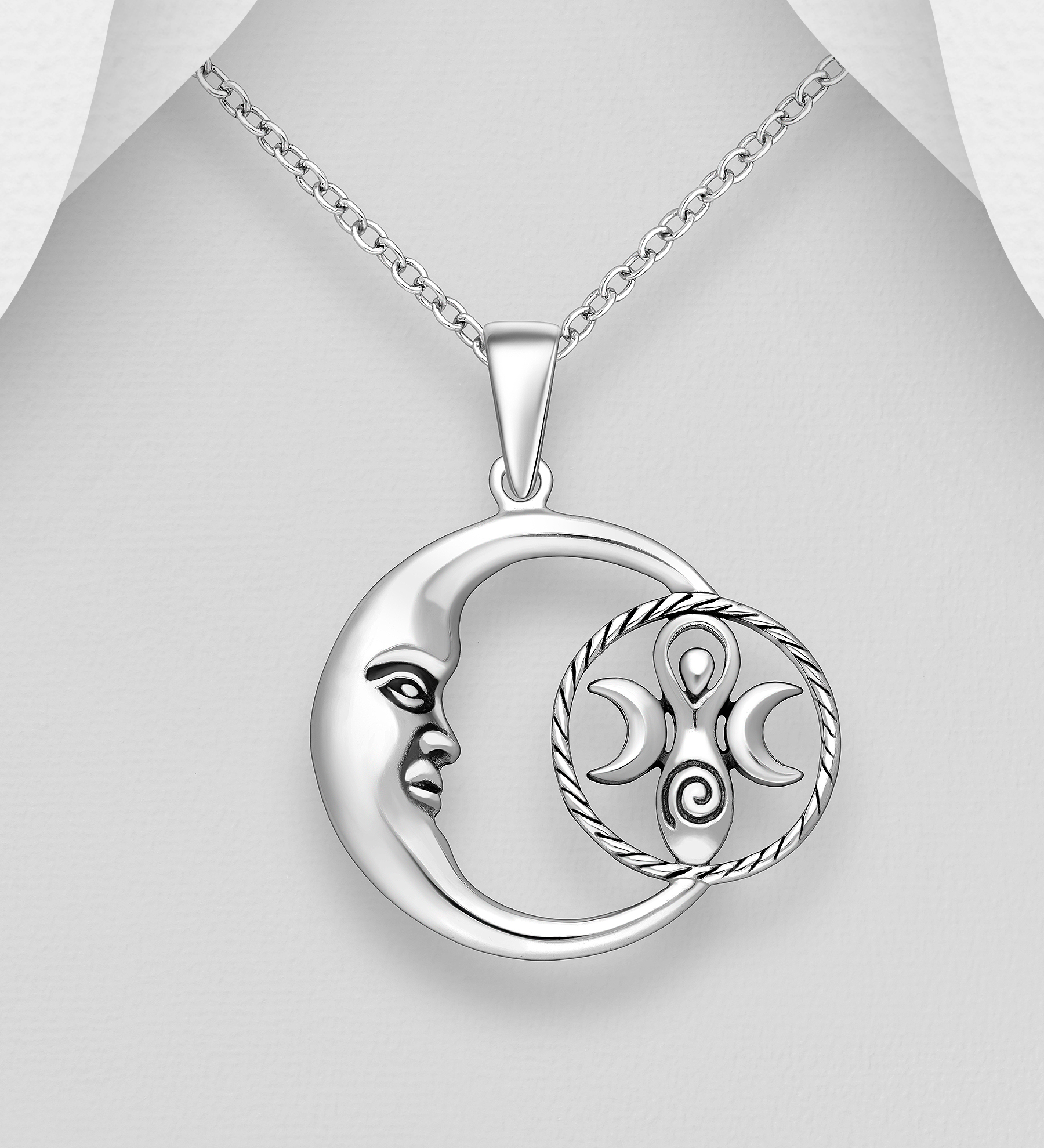 Wholesale 925 Sterling Silver Oxidized  Triple Moon Goddess Pendant - SKU #706-38398