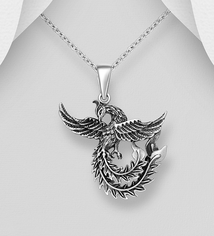Wholesale 925 Sterling Silver Oxidized Phoenix Bird Pendant - SKU #706-38399