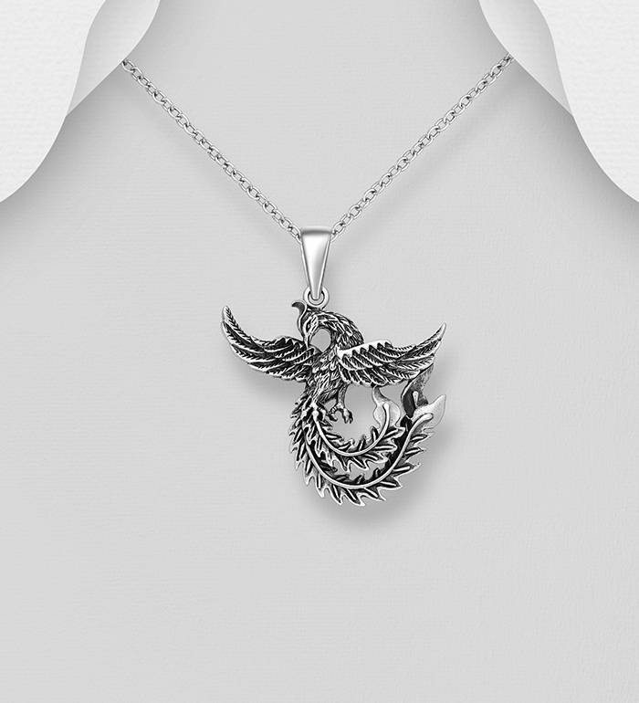 Wholesale 925 Sterling Silver Oxidized Phoenix Bird Pendant - SKU #706-38399