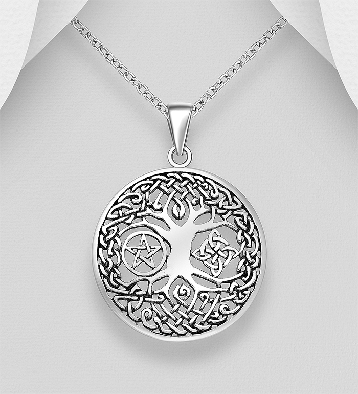 Wholesale 925 Sterling Silver Oxidized Celtic Tree Of Life, Witches Knot and Star Pendant - SKU #767-1916