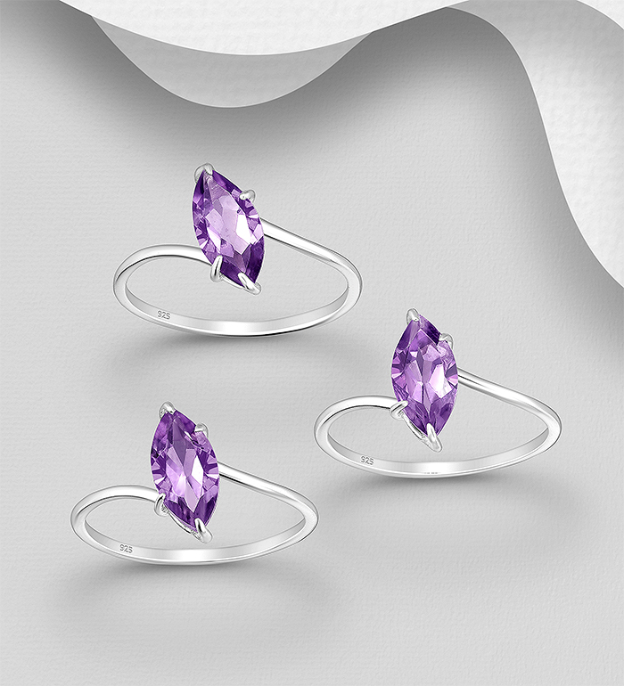 La Preciada - Wholesale 925 Sterling Silver Ring, Decorated with Amethyst. Handcrafted. The Angle of the Stone May Vary. - SKU #1063-4696