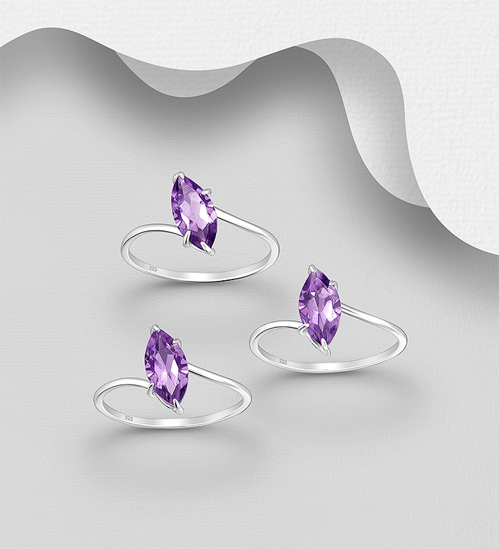 La Preciada - Wholesale 925 Sterling Silver Ring, Decorated with Amethyst. Handcrafted. The Angle of the Stone May Vary. - SKU #1063-4696