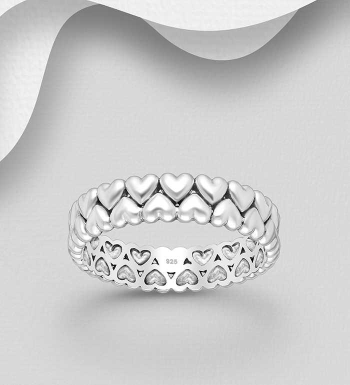 Wholesale 925 Sterling Silver Oxidized Heart Band Ring - SKU #706-38449