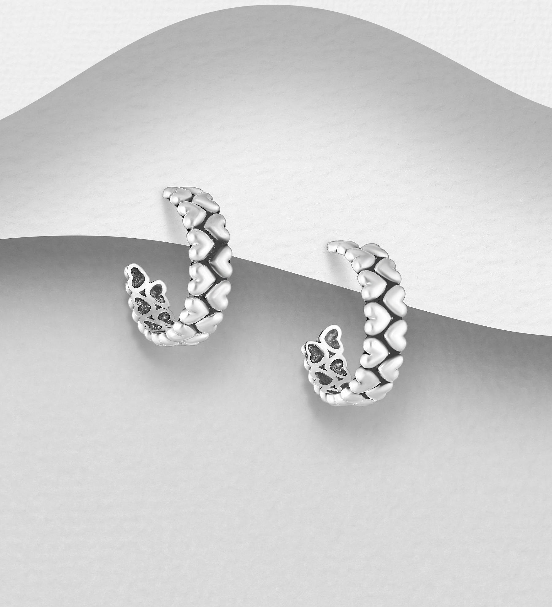 Wholesale 925 Sterling Silver Oxidized Heart Push-Back Earrings - SKU #706-38450