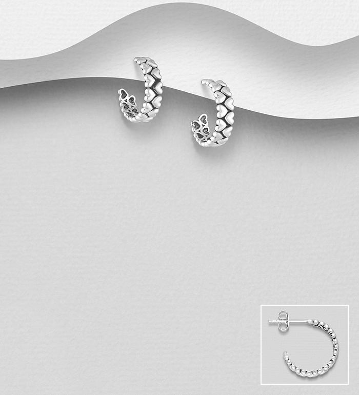 Wholesale 925 Sterling Silver Oxidized Heart Push-Back Earrings - SKU #706-38450