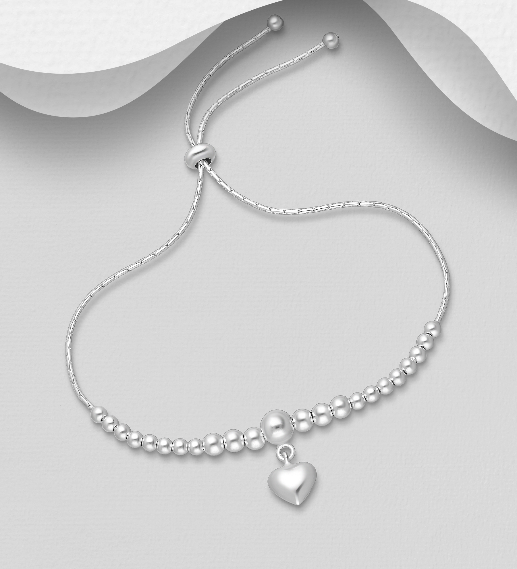Wholesale 925 Sterling Silver Ball and Heart Adjustable Bracelet - SKU #706-38463