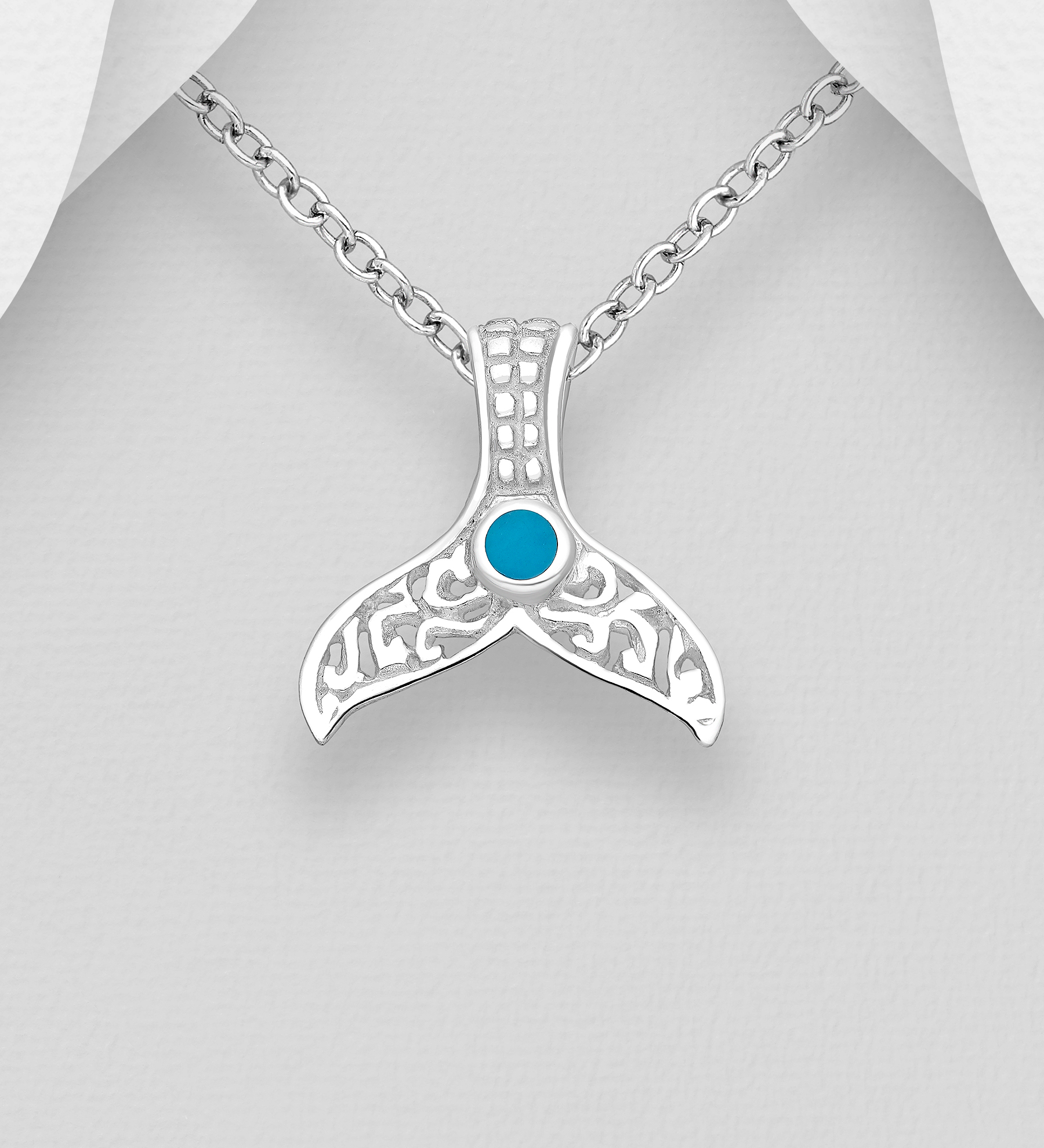 Wholesale 925 Sterling Silver Whale Tail Pendant, Decorated with Resin - SKU #781-7886