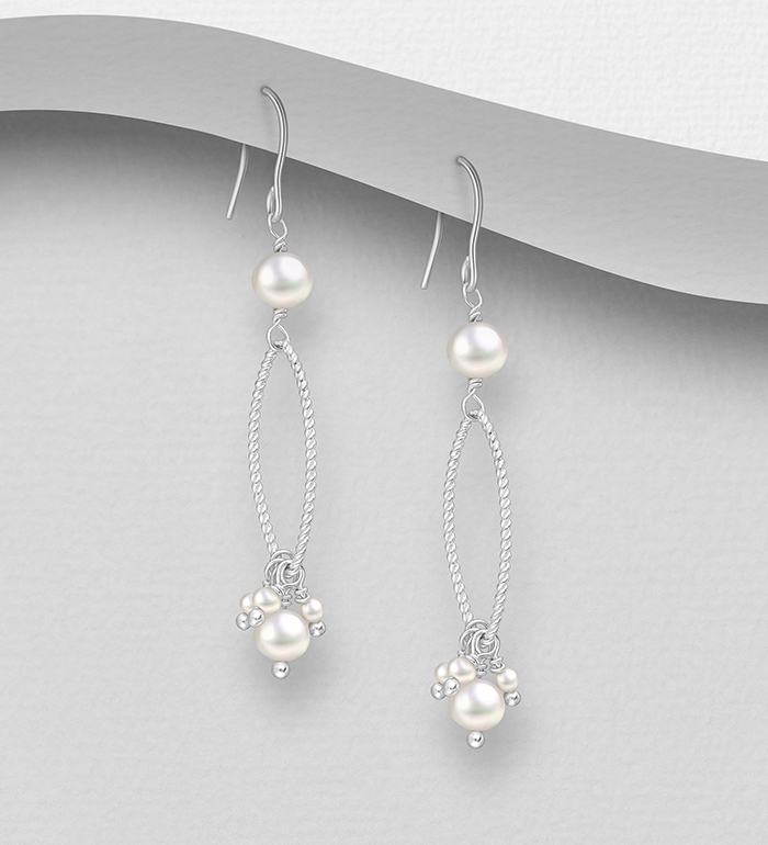 Wholesale 925 Sterling Silver Hook Earrings, Beaded with Freshwater Pearls - SKU #382-6550