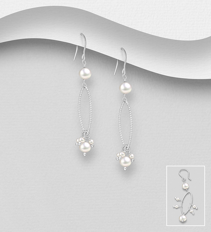 Wholesale 925 Sterling Silver Hook Earrings, Beaded with Freshwater Pearls - SKU #382-6550