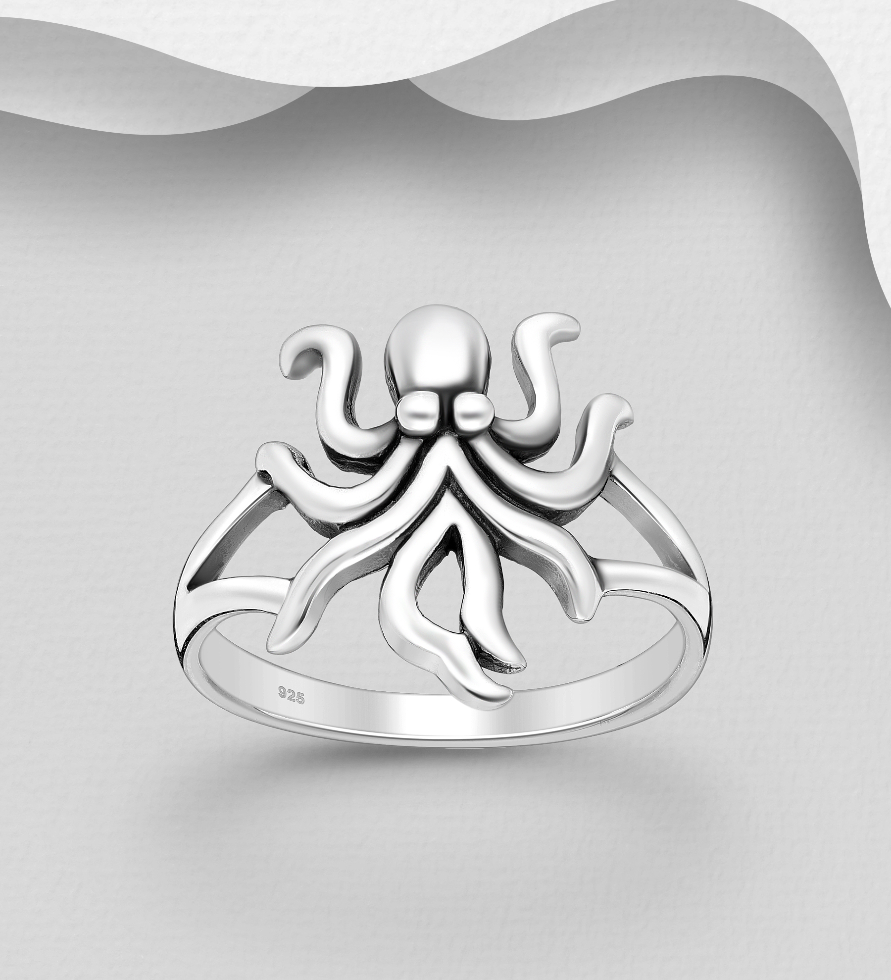 Wholesale 925 Sterling Silver Oxidized Squid Ring - SKU #706-38515