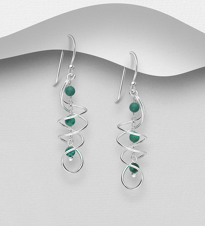 Wholesale 925 Sterling Silver Hook Earrings, Beaded with Reconstructed Light Green Turquoise - SKU #781-5597A