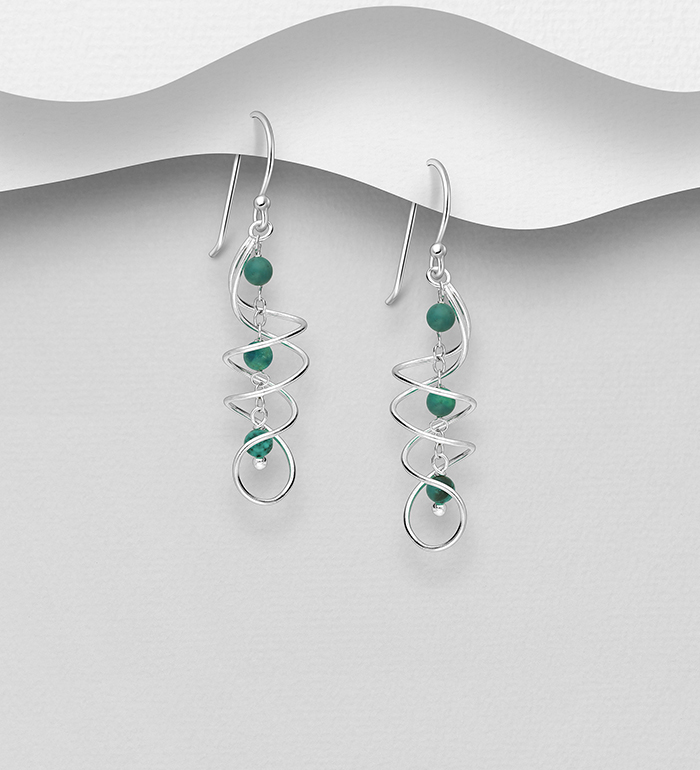 Wholesale 925 Sterling Silver Hook Earrings, Beaded with Reconstructed Light Green Turquoise - SKU #781-5597A