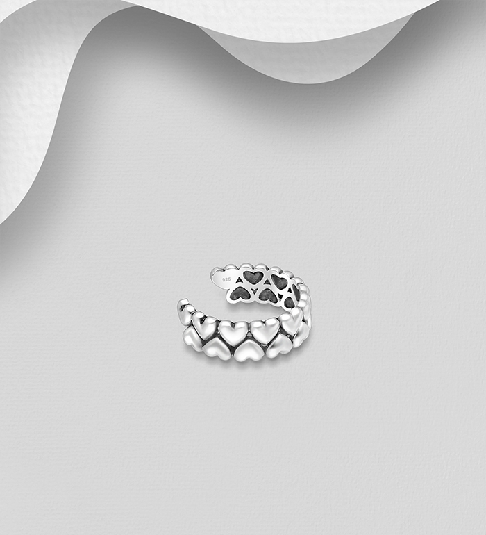 Wholesale 925 Sterling Silver Oxidized Heart Ear Cuffs - SKU #706-38575