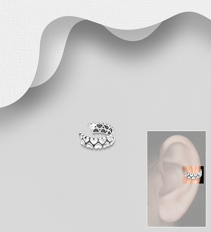 Wholesale 925 Sterling Silver Oxidized Heart Ear Cuffs - SKU #706-38575