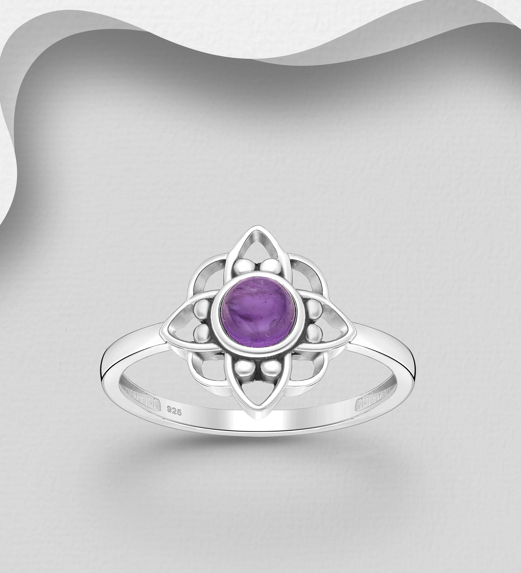 Wholesale 925 Sterling Silver Oxidized Ring, Decorated with Various Gemstones - SKU #883-9522
