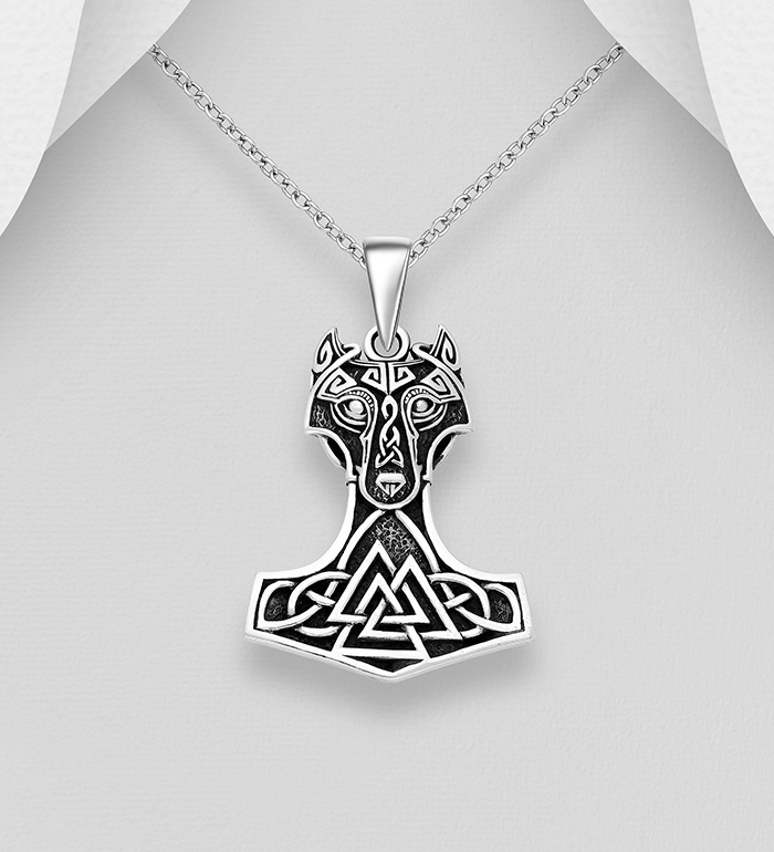 Wholesale 925 Sterling Silver Oxidized Anchor, Celtic, Valknut and Wolf Pendant - SKU #767-1942