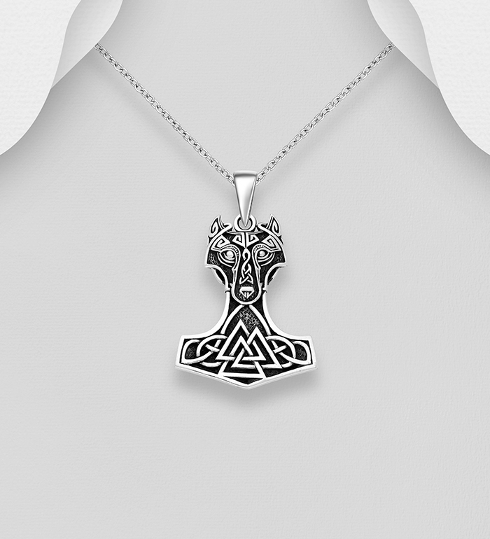 Wholesale 925 Sterling Silver Oxidized Anchor, Celtic, Valknut and Wolf Pendant - SKU #767-1942