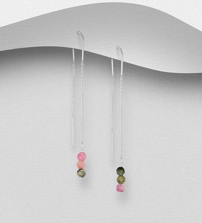 Wholesale 925 Sterling Silver Threader Earrings, Beaded with Various Gemstone Beads - SKU #883-9531